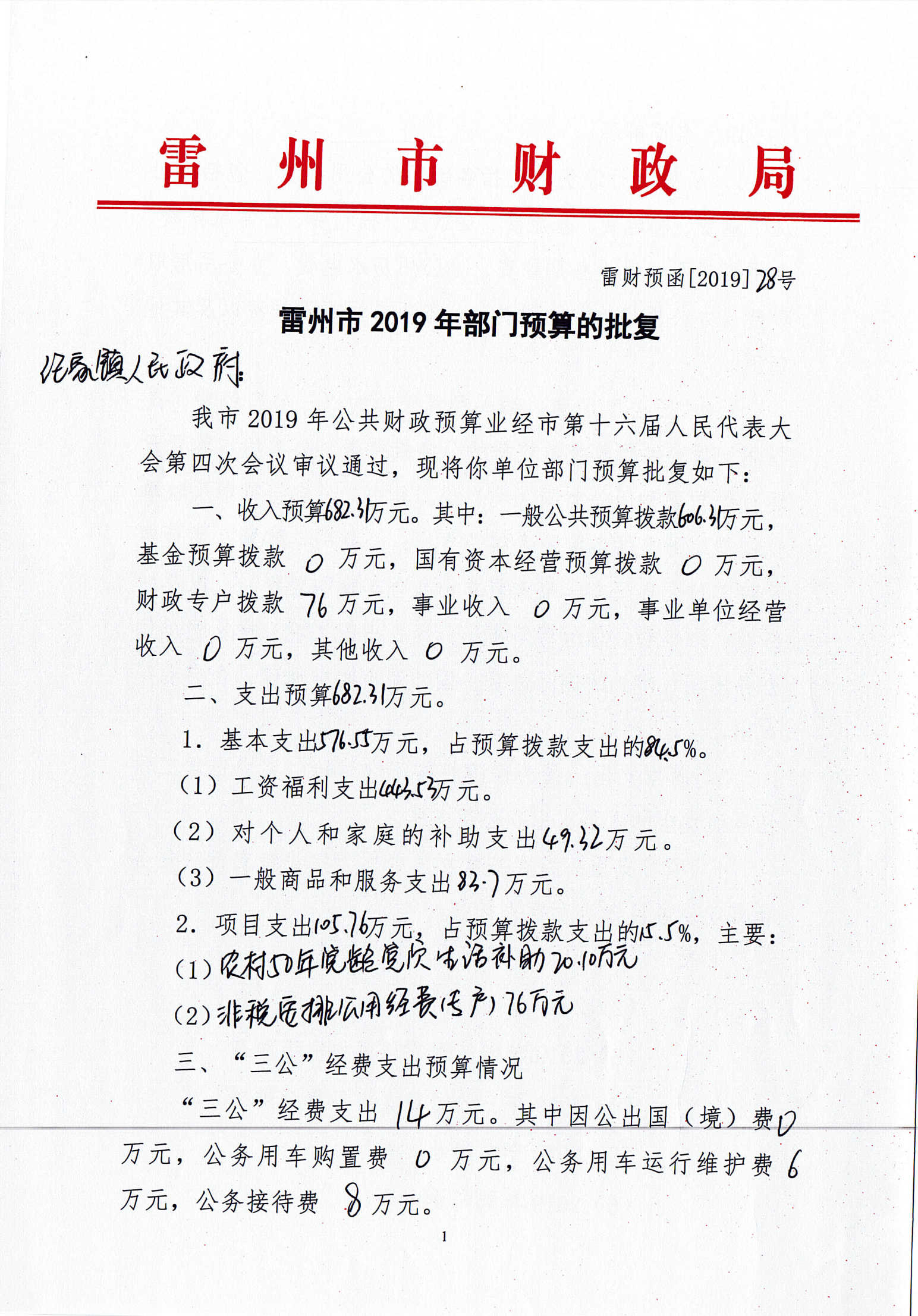 2019年雷州市纪家镇人民政府预算批复_00.png