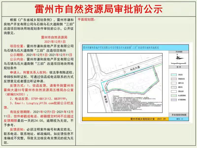 雷州市谦和房地产开发有限公司乌石镇乌石大道南侧“三旧”改造项目地块用地规划条件审批前公示.jpg