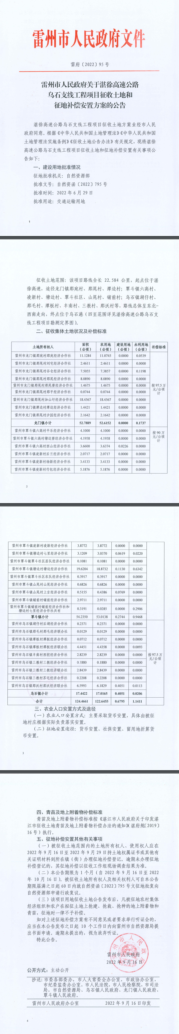 雷州市人民政府关于湛徐高速公路乌石支线工程项目征收土地和征地补偿安置方案的公告.jpg