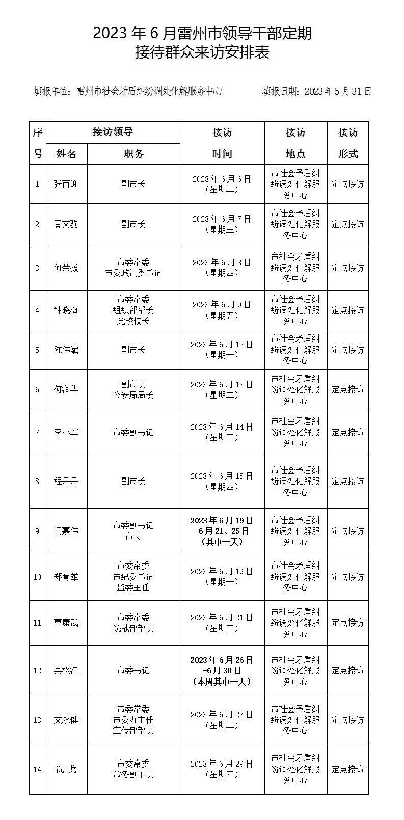 2023年6月雷州市领导干部定期接待群众来访安排表.png