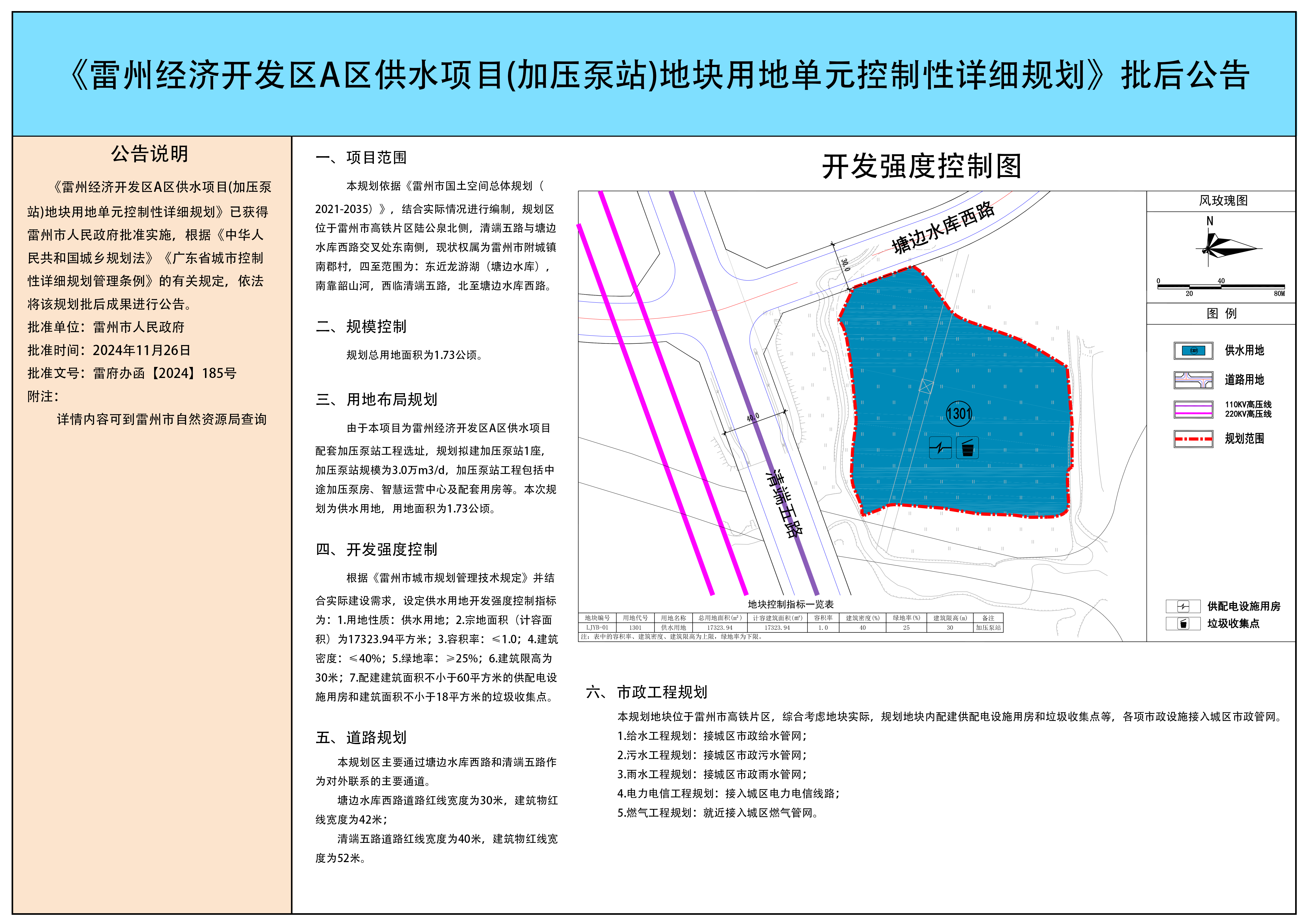 雷州经济开发区A区供水项目(加压泵站)地块用地单元控制性详细规划批后公告.png