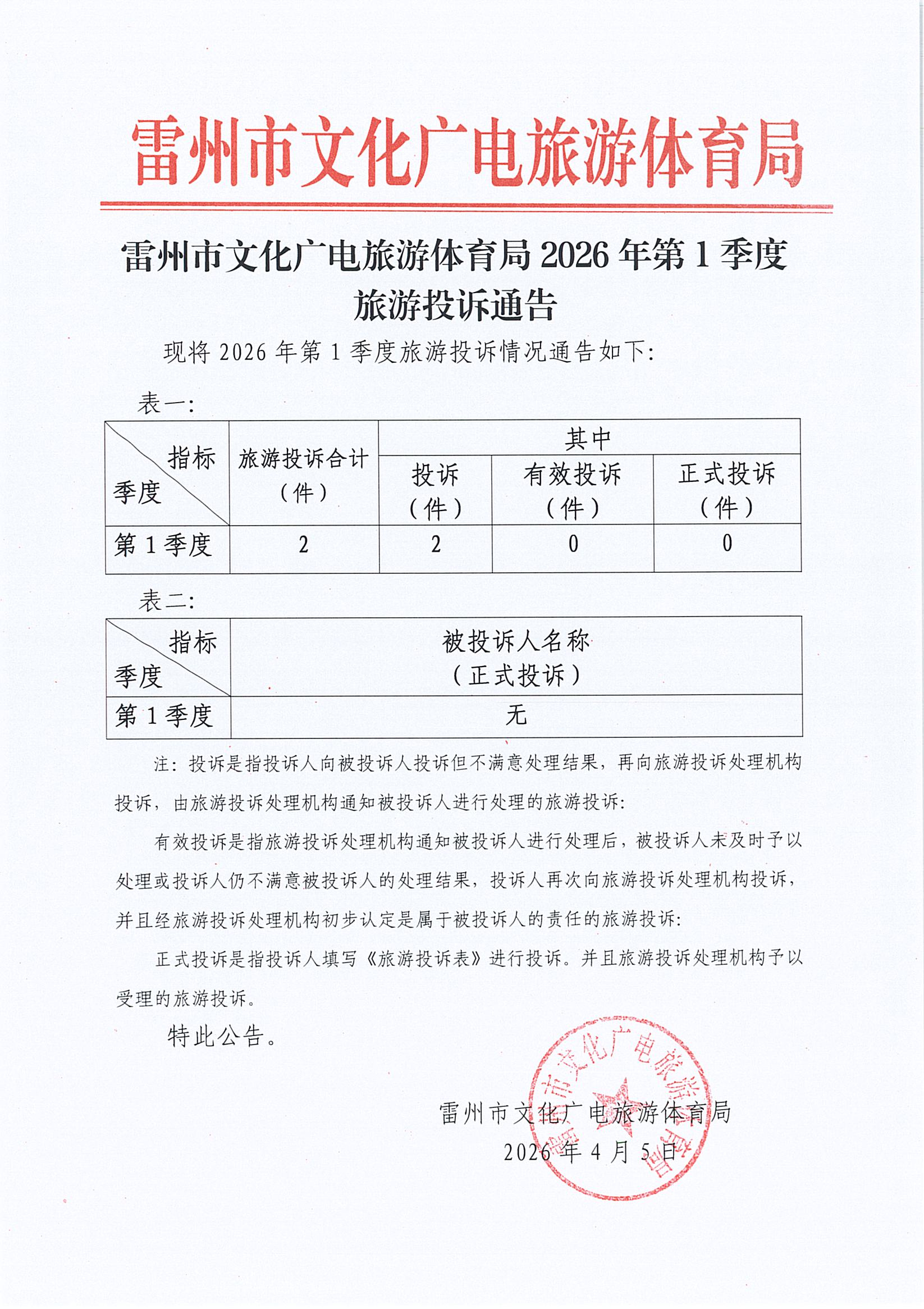 雷州市文化广电旅游体育局2026年第1季度旅游投诉通告.jpg