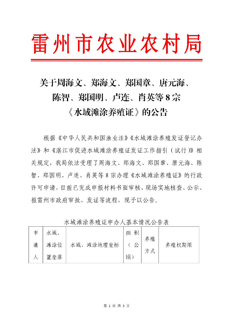 关于周海文、郑海文、郑国章、唐元海、陈智、郑国明、卢连、肖英等8宗《水域滩涂养殖证》的公告_01.png